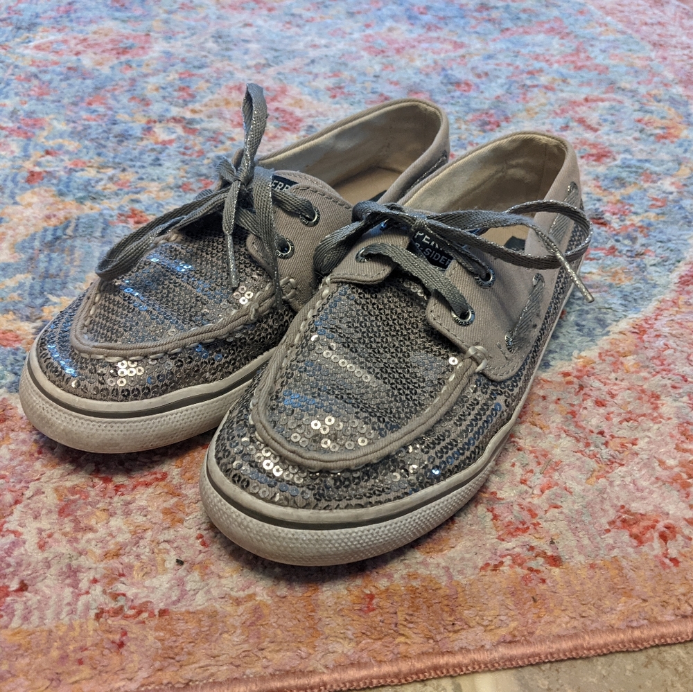 NWOT Sperry White Sequined Womens Boat shoe